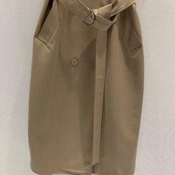 Maxmara Double-Breasted Belted Wool Blend Trench Coat Dress with Notched Collar - Picture 7 of 9